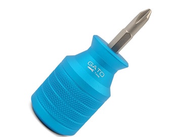 Short Stubby Screwdriver with Reversible and Magnetic Bit - Phillips and Slotted-Flat BLUE