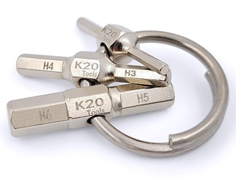 K20 Tools - Keychain Hex Key Allen Wrench EDC Multi-Tool Set - Metric 2, 2.5, 3, 4, 5, 6 mm