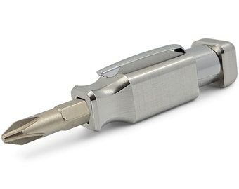 Pocket Screwdriver with Magnet/Clip (Stainless Steel) Double Ended Bit -Phillips, Flat Head