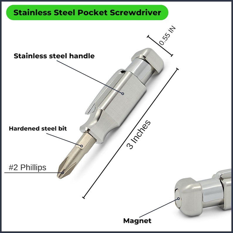 Pocket Screwdriver With and Clip Double Ended Phillips and Flat