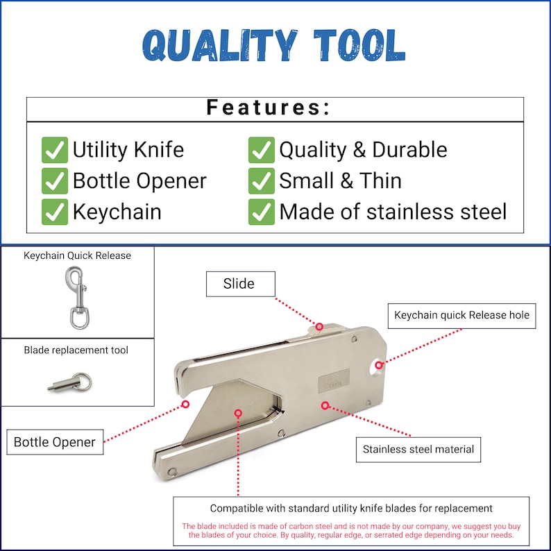 Pocket Utility Knife Made of Stainless Steel EDC Keychain Mini Tool image 4