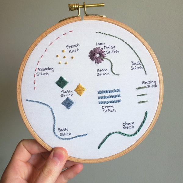 Beginner Embroidery Stitches Sampler Pattern - Learn 10 Basic Stitches *PDF*