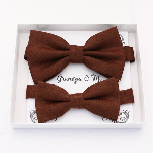 Brown Cinnamon Bow tie set daddy son, Daddy and me gift, Grandpa and me, Kids adult bow tie, high quality Adjustable pre tied bow