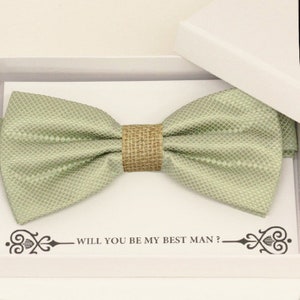 Noeud papillon en toile de jute vert sauge Meilleur homme garçon d'honneur homme d'honneur porte-anneaux cadeau de demande, Cartes de félicitations d'anniversaire et Cartes de voeux d'anniversaire