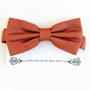 Rust rame papillon Miglior uomo Groomsman Uomo d'onore Ring Bearer bow e richiesta regalo, Bambini arco Compleanno congratulazioni, Regolabile Pre legato