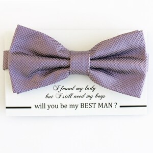 Dusty Viola papillon Best man Groomsman Uomo d'onore Ring Bearer bow tie richiesta regalo, Bambini papillon, Compleanno congratulazioni carte
