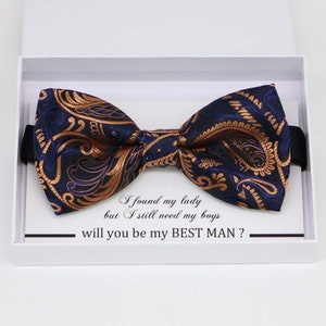 Navy rose Gold bow tie, Best man request gift, Groomsman bow tie, Man of honor gift, Best man bow tie, man of honor, Paisley Rose gold bow