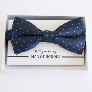 Marine blauwe vlinderdas Best man Groomsman Man of honor ring drager verzoek Verjaardagscadeau, Kids volwassen boog, Verstelbare Pre gebonden Hoge kwaliteit