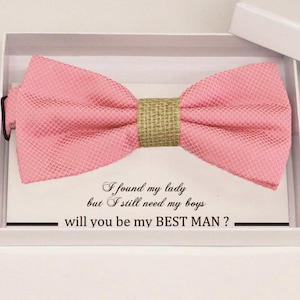 Dusty rose vlinderdas Beste man Groomsman Man of eer Ring Drager boog verzoek cadeau, Verstelbare Pre tied , Verjaardag congrats kaarten handgemaakte boog