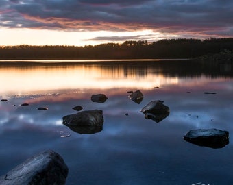 Light on the Horizon * Bucks County Pennsylvania * Lake Photograph * Reflection *  Water * Storm Clouds * Sunrise * Photo * Picture