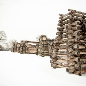 Valley Forge Camp in the Snow * National Park Photograph * Winter * Monotone Photograph * Photo * Picture *Pennsylvania * Log Cabins * Snow