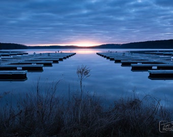 Lake Nockamixon Still Sunrise * Landscape Picture * Lake Photo * Docks * Reflection of Clouds * Water * Bucks County Pennsylvania