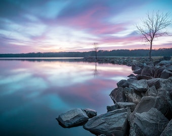 Glass Lake on Christmas Eve * Lake Nockamixon Landscape Photograph * Clouds * Lake * Bucks County Pennsylvania * Reflection * Photo Picture