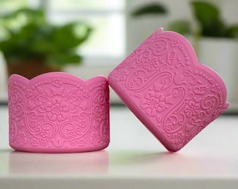 KATIE (Peony Pink) | LUXE Collection | Scallop Edge | Floral Texture | Silicone Tumbler Boot