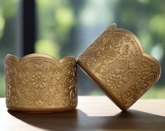 BELLE (Bronze Metallic) | LUXE Collection | Scallop Edge | Floral Texture | Silicone Tumbler Boot