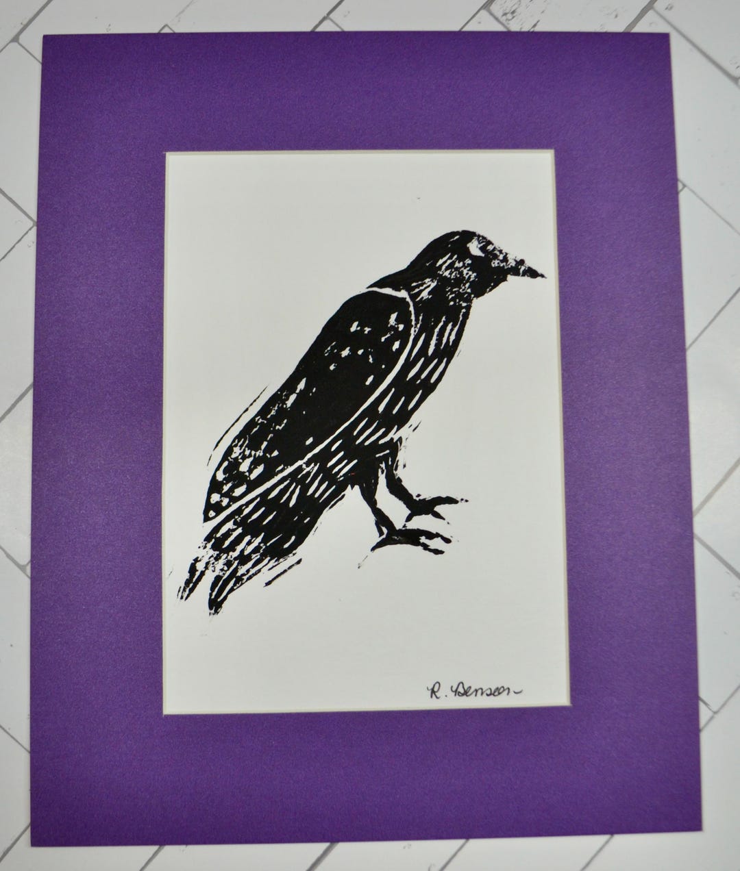 Hand Carved Crow Linocut Print | Crow Wall Art | [size] | Limited ...