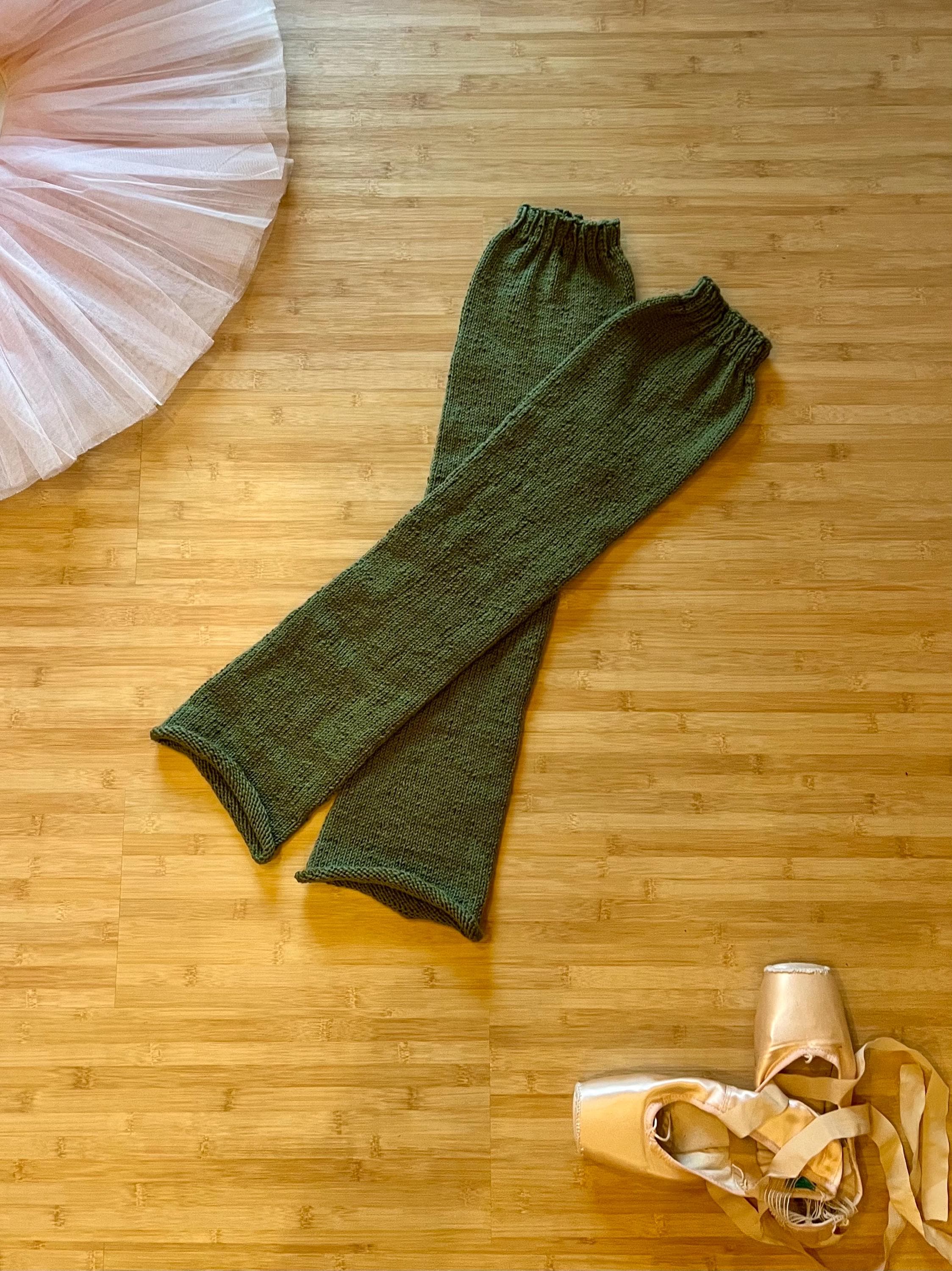 Hand knit ballet legwarmers- olive green, 25 inches