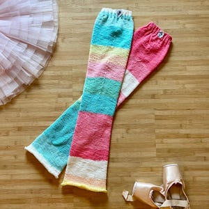 Handknit Ballet Legwarmers- pink and blue, 27 Inches