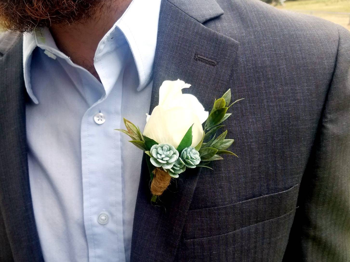 White Rose Succulent Boutonniere Wedding Boutonniere Etsy