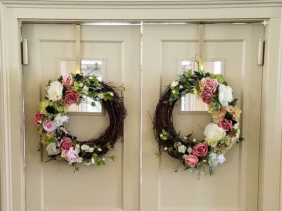 Wreath Double Door Wreath Spring Wreath Summer Wreath Pink Wreath Rose Wreath Hydrangea Wreath Front Door Wreath Gift For Wife