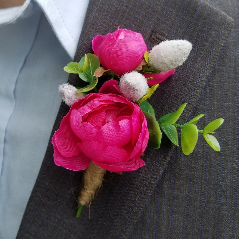 Pink Boutonniere Rustic Boutonniere Hot Pink Boutonniere Etsy