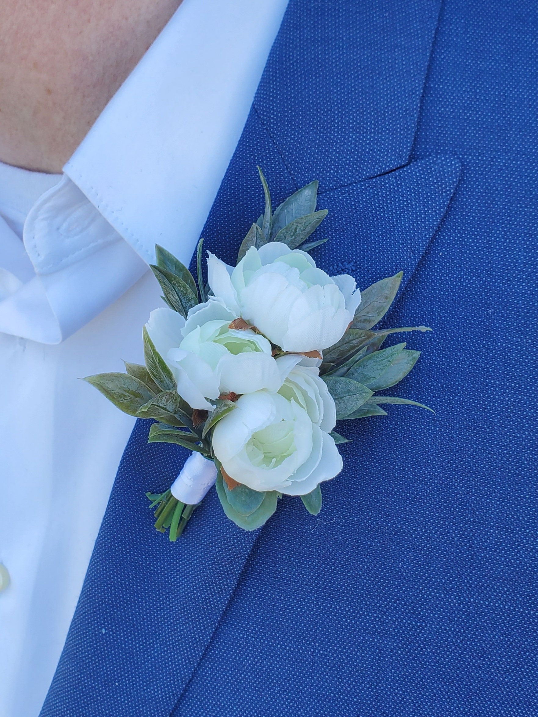 Large Rose Boutonniere Rustic Boutonniere White Boutonniere Etsy