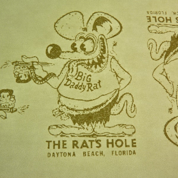 Rats Hole -Rat Fink T Shirt Iron On Transfer -  ORIGINAL Ed Roth Art  RETRO Kustom Kulture  x2 (1 white 1 Yellow) outline.