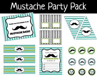 Mustache Party Pack, Mustache Party Printables, Boys birthday, Instant download