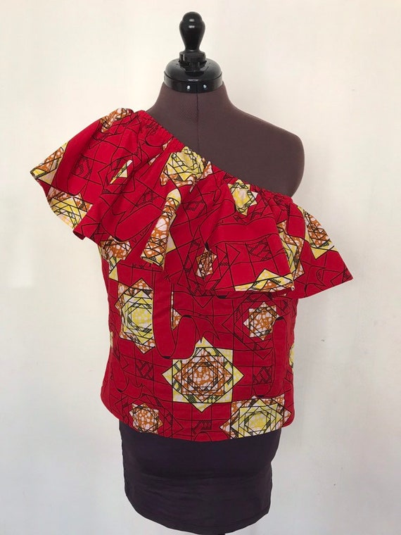 red ruffle top off shoulder