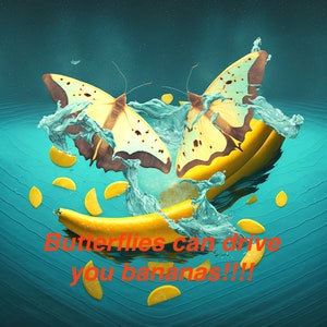 Schmetterlinge Bananen und Zitronenscheiben schwebend auf Wasser