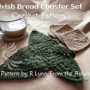 Elvish Bread with Leaf Wrap coaster set Crochet Pattern. Digital Download ONLY