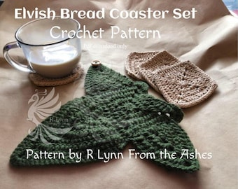 Elvish Bread with Leaf Wrap coaster set Crochet Pattern. Digital Download ONLY