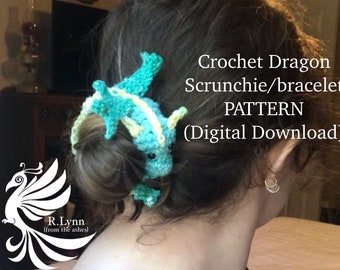 Crochet Dragon Scrunchie and bracelet pattern. Digital Download only