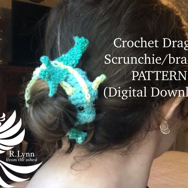 Gehäkeltes Drachen Scrunchie und Armband Muster. Nur als digitaler Download erhältlich