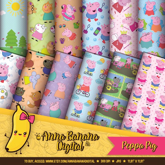 Peppa Pig Digital Paper Peppa Pig canvas Peppa Pig | Etsy