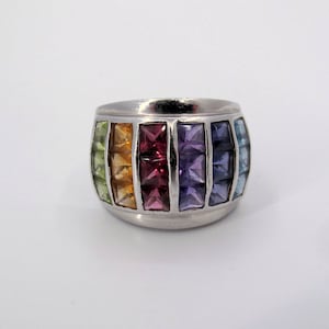 Estate 18K Gold Rainbow Natural Gemstones Ladies Ring Size 10 Fine Jewelry &#39;SLE&quot;