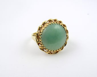 Estate 14K Yellow Gold Round Jade Jadeite Ladies Ring Size 7 Fine Jewelry (RCT)