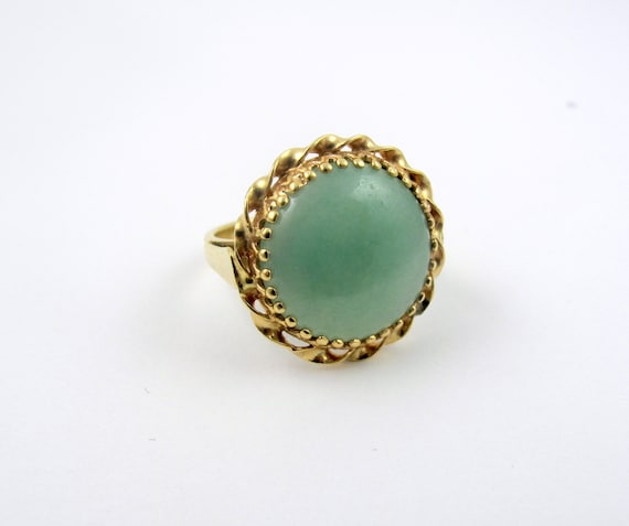 Estate 14K Yellow Gold Round Jade Jadeite Ladies Ring Size 7 Fine Jewelry (RCT)