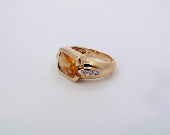 Estate 14k Gold Citrine & Diamonds Ladies Ring Fi… - image 3