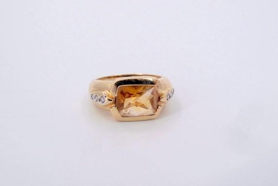 Estate 14k Gold Citrine & Diamonds Ladies Ring Fi… - image 1