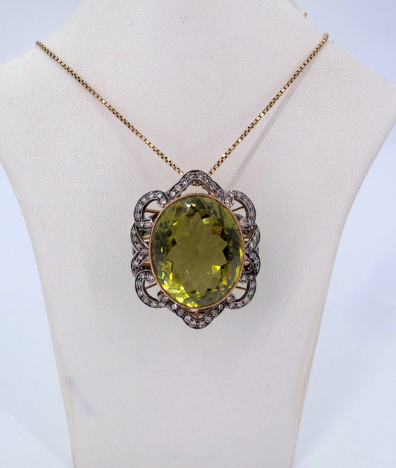 Vintage 18K & Sterling Silver Citrine-Diamond Pendant Fine Jewelry "REE"