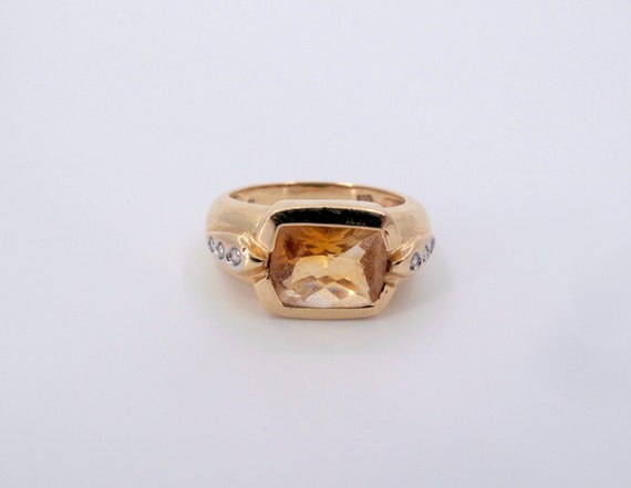 Estate 14k Gold Citrine & Diamonds Ladies Ring Fi… - image 5