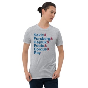Colorado Avalanche Hockey Tshirt. Sakic, Forsberg, Hejduk, Foote, Borque, Roy.  Stanley Cup Champions Tee.