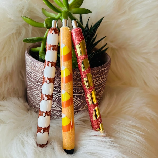 Fall/ Autumn Glitter Pens| Inkjoy Gel| White Pumpkins| Golden Leaves| Candy Corn| Office| School| Hospital| Handmade