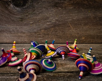 Hand Made Colorful Wooden Spinning Tops