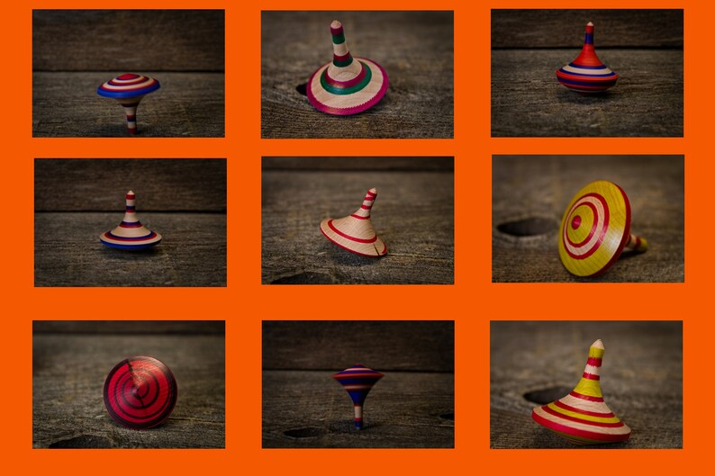 Hand Made Colorful Wooden Spinning Tops Etsy