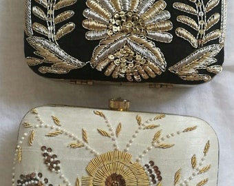 Handmade Black and Ivory White Embellished Clutch Bags