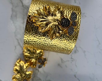 Gold plated Cuff Bracelet & earrings