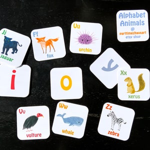 Animal Alphabet quadratische Karten, tragbar, im Taschenformat, digital, bedruckbar, Sofort Download