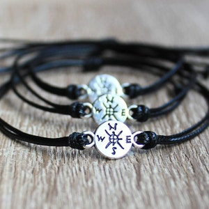 Family Bracelet Mommy and Me Compass Bracelet Mom Dad Mother and Son Daughter Long Distance Relationship Bracelets Black String of Fate